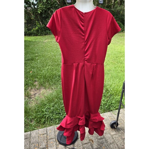 Ashley Stewart Flounce Ruffle Mermaid Dress Tiered Women's Red New Sz 14/16 - Picture 5 of 10